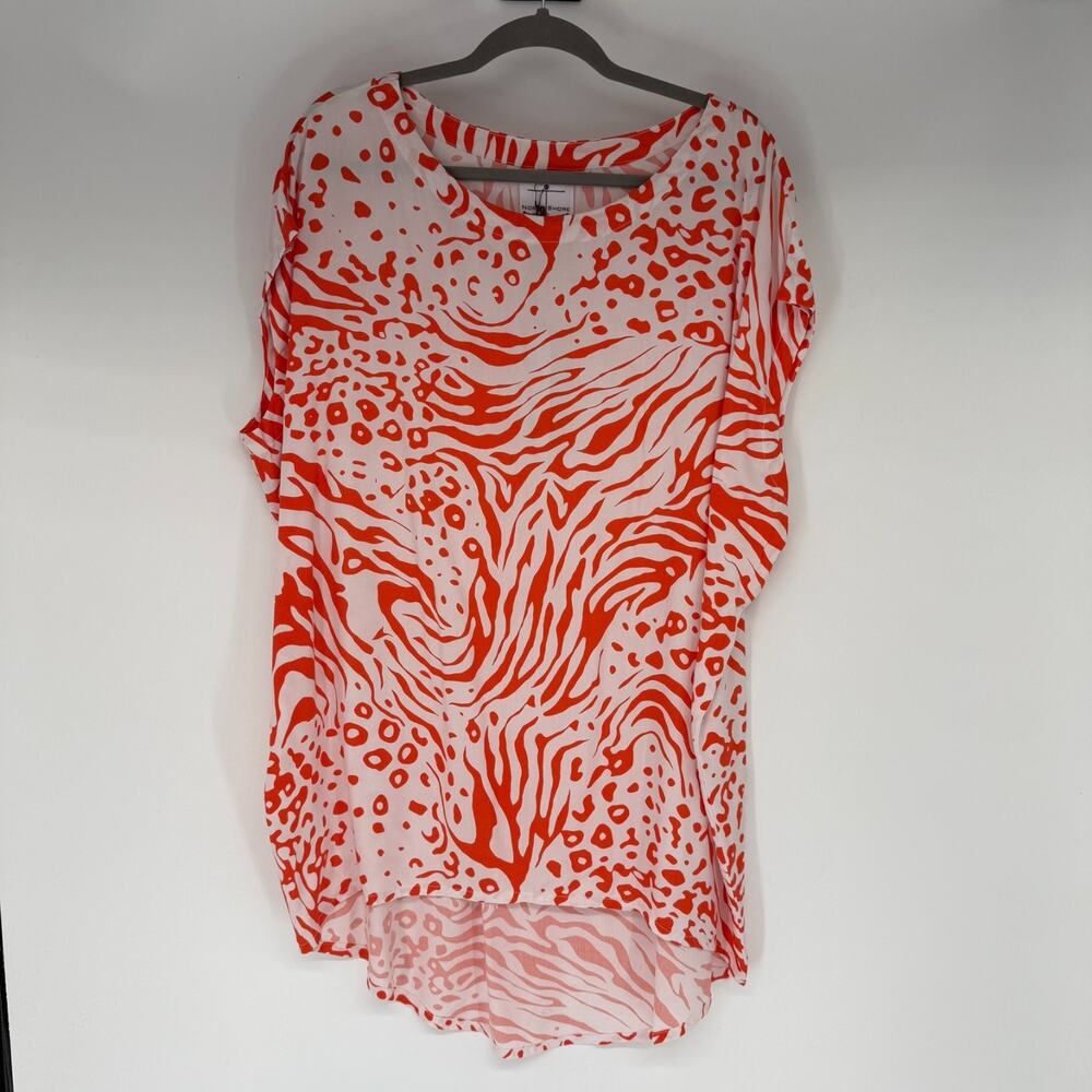 NWT North Shore Figwood Wild Tunic Top One Size White Orange Animal Print Dolman